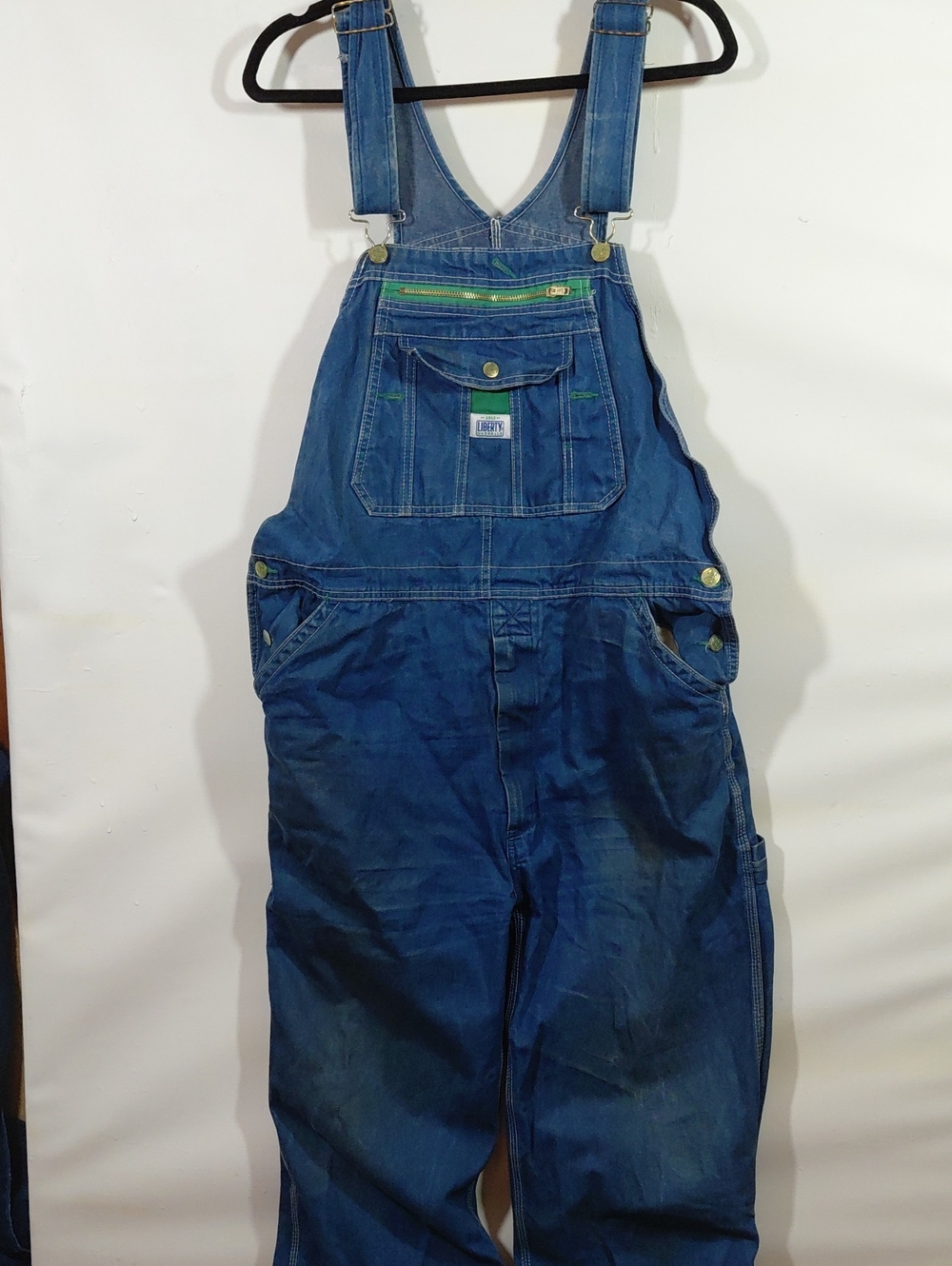 Liberty Men's Classic Denim Bib Overalls Green Trim